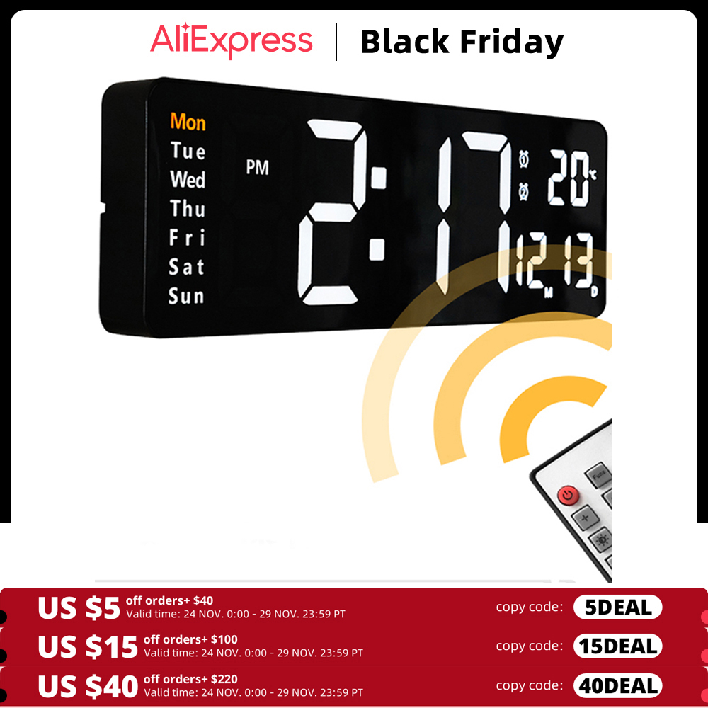 Large Digital LED Wall Clock Calendar with Dual Alarms,Temperature Thermometer for Bedroom Living Room Table Desktop Decoration_voghion.com