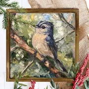 8x8" Vintage Blue-Gray Bird Wood Sign - Polished Farmhouse Wall Art For Home/Office, Lightweight & Horizontal_voghion.com