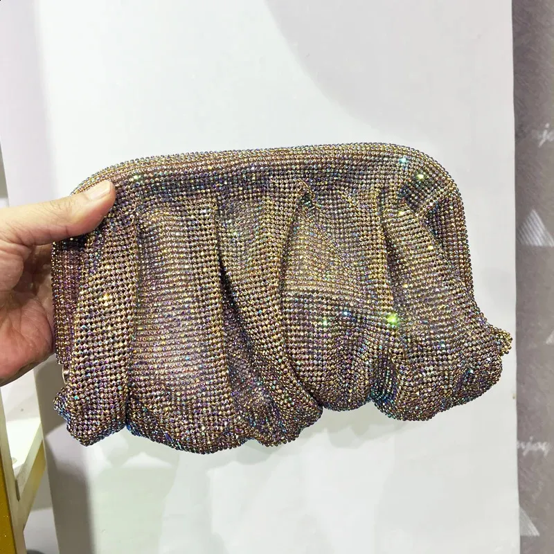 Shell Clip Rhies Handbag For Women Purse Shiny Handmade Dia Shoulder Crossbody Evening Bag 240902_voghion.com