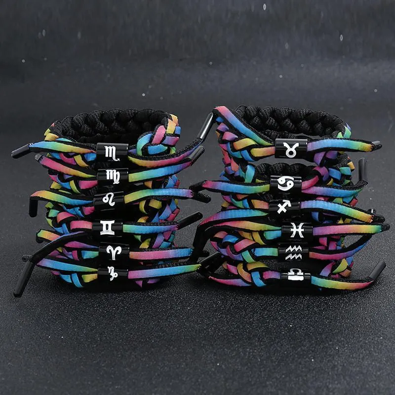 Bracciale segno zodiacale intrecciato con charm arcobaleno_voghion.com