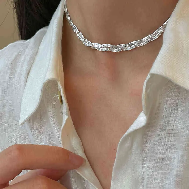 Braided Silver Chain Necklace Sterling Silver Trendy Elegant_voghion.com