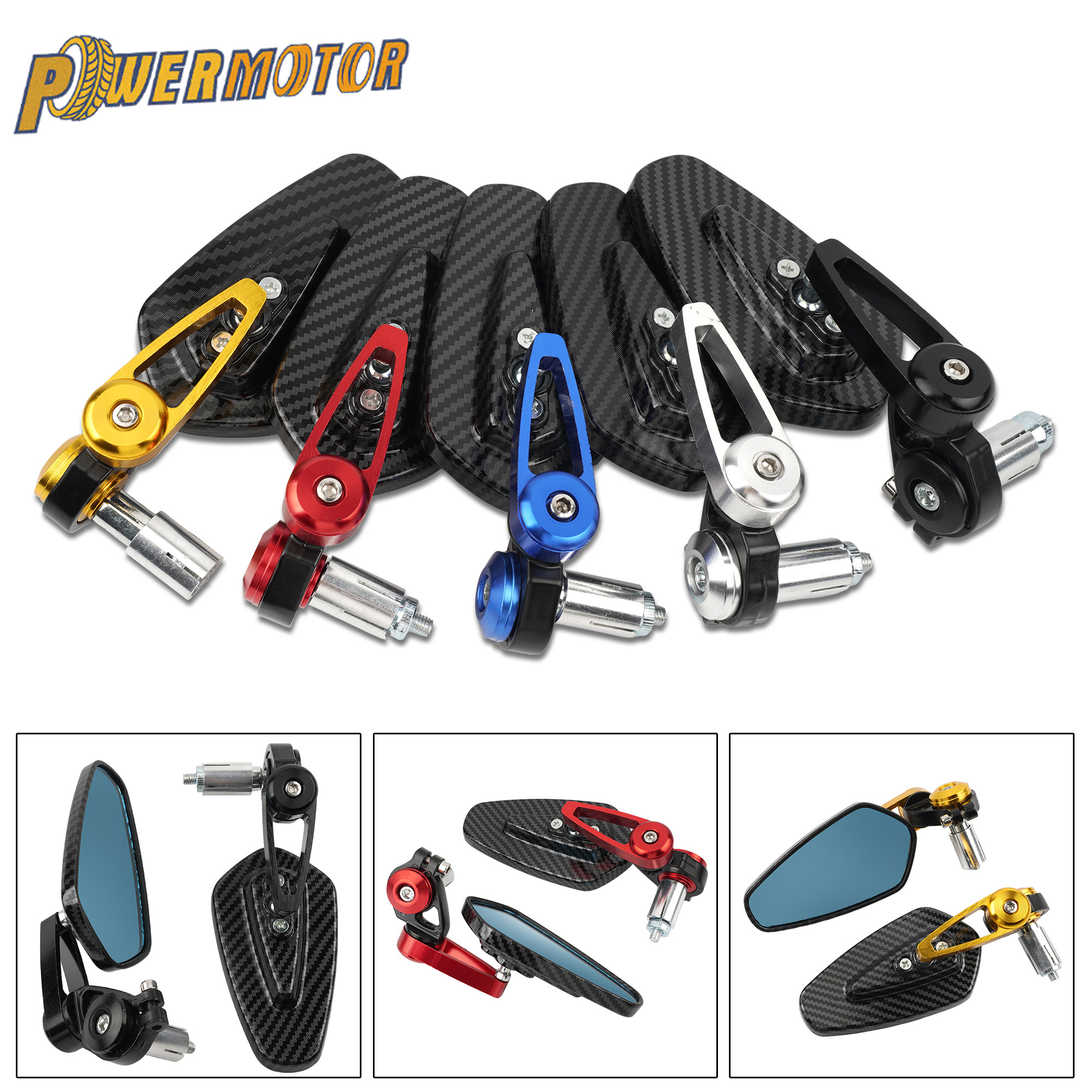 Motorcycle Bar End Side Rearview Mirror Universal 7/8 22mm Motorbike Handlebar Carbon Fiber Rear View Mirrors Accessories