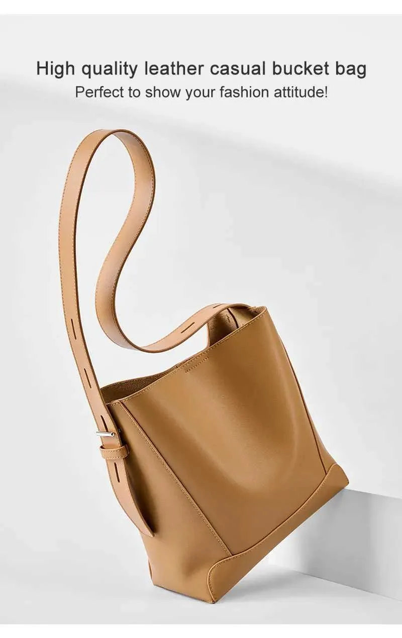 Denim shoulder fashion trend designer bucket large capacity genuine leather womens cross body bag Y241121_voghion.com