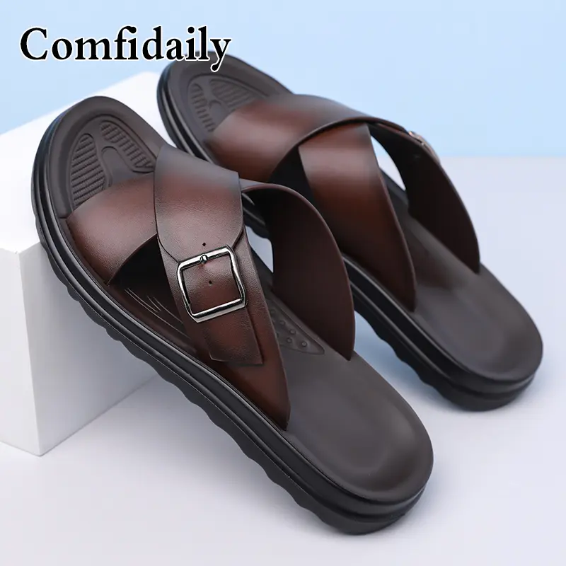Leren heren slippers voor strand en casual gebruik_voghion.com