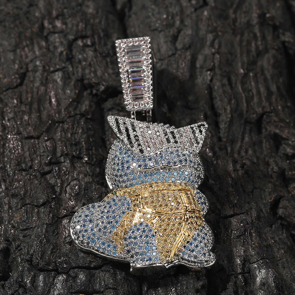 Collana con ciondolo a forma di tartaruga Jeannie dei cartoni animati hip hop, con ciondolo a forma di catena e personalità, con diamanti taglio brillante, in oro e argento sterling._voghion.com