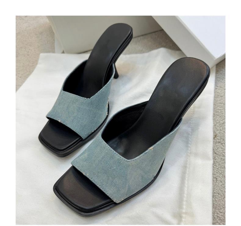 2024 Primavera/Verão Novo Daning Fish Mouth Heel Square Open Toe Couro Genuíno Chinelos Legais Moda Feminina Salto Alto_voghion.com