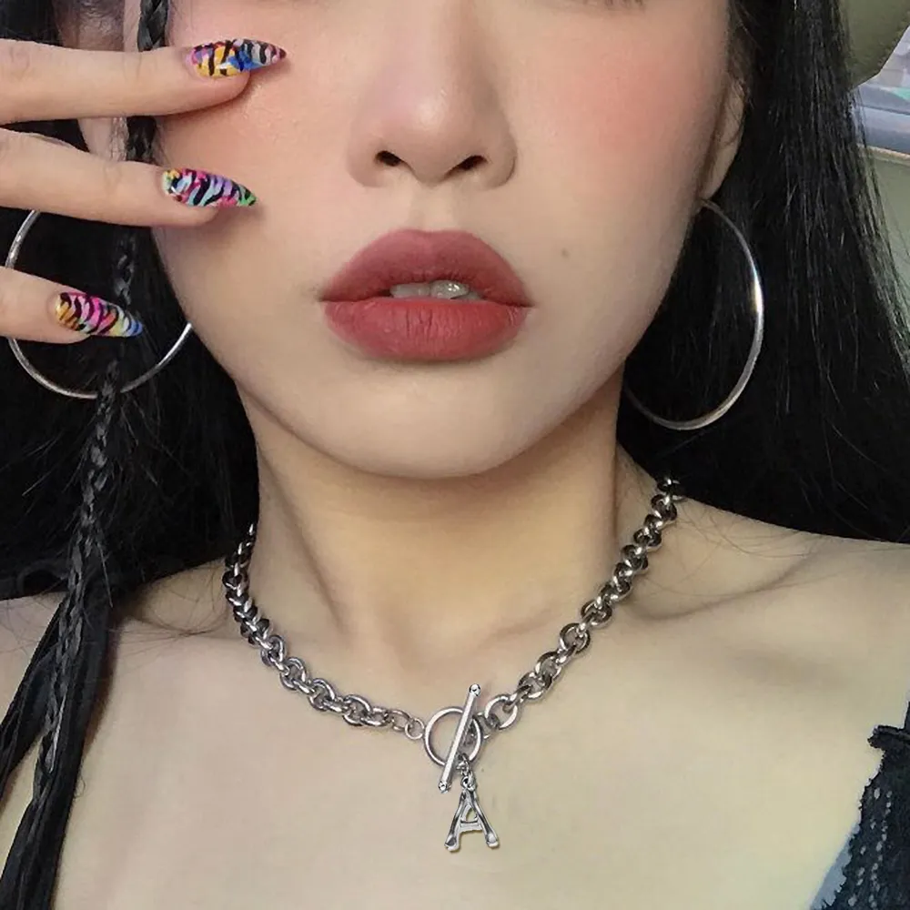 Náhrdelníky s přívěskem MinaMaMa Nerezová ocel Silný řetízek s prvním písmenem Náhrdelník pro ženy Dívky Počáteční choker abeceda_voghion.com