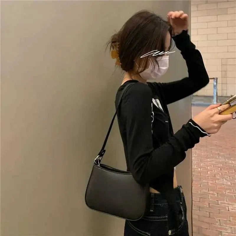 Damemode Små Clutch Håndtasker Retro Ensfarvet PU Læder Skulderarm Afslappet Dame Daglig Hobo Taske_voghion.com
