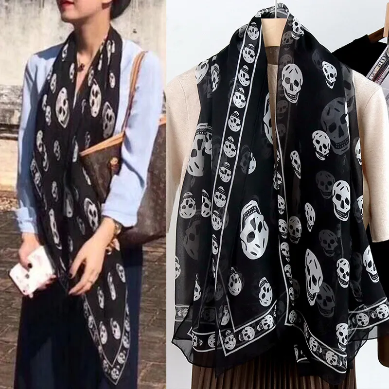 Écharpe tête de mort en 6 couleurs pour homme et femme, de haute qualité, 100 % soie satinée, style pashmina, 140 x 140 cm._voghion.com