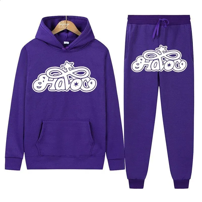 Haruku Hiphop Y2K Parça Set İnce Kapşonlu Üstler Rahat Eşofman Pantolon Takım Erkek Kadın Moda Mektup Baskılı Ana Cadde_voghion.com