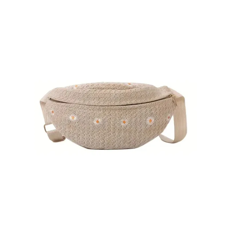 Borsa a tracolla traspirante a forma di luna, con cerniera, tracolla regolabile in vita, motivo floreale all'uncinetto, da donna_voghion.com