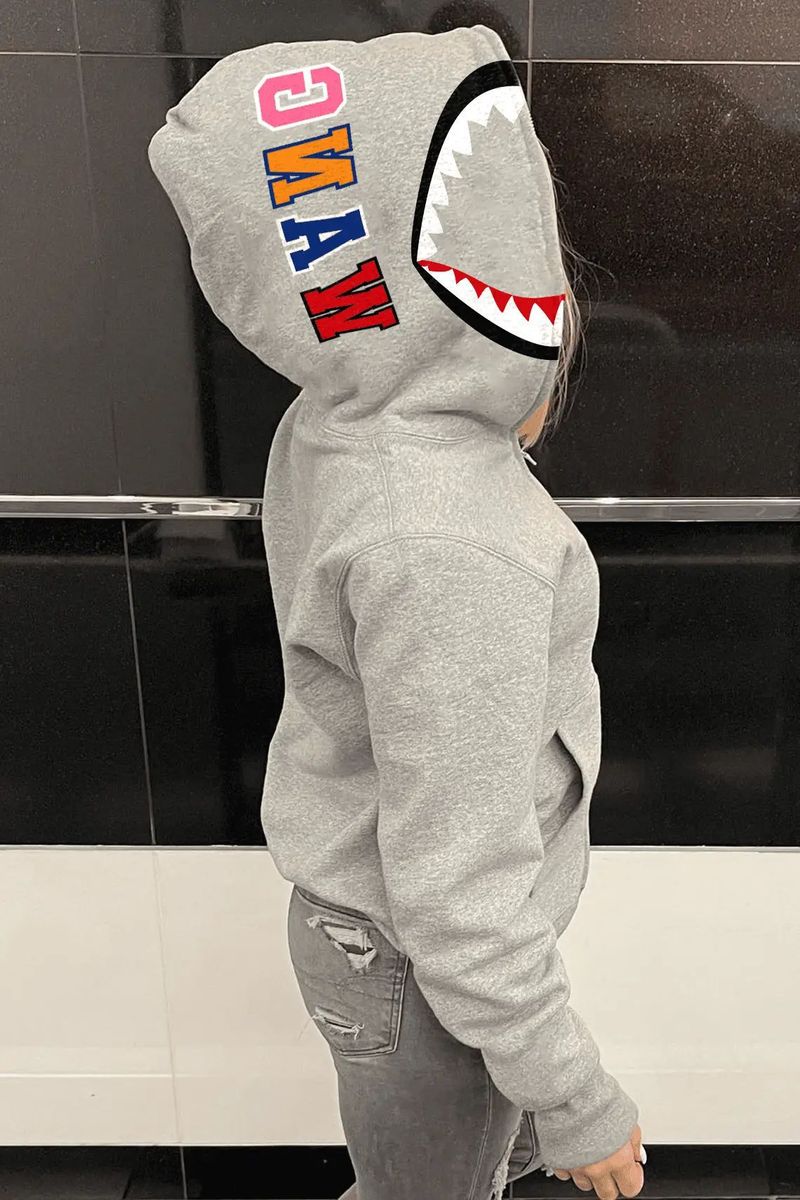 Trendy sweatshirt met haaienbekprint en zakken voor dames nu verkrijgbaar_voghion.com