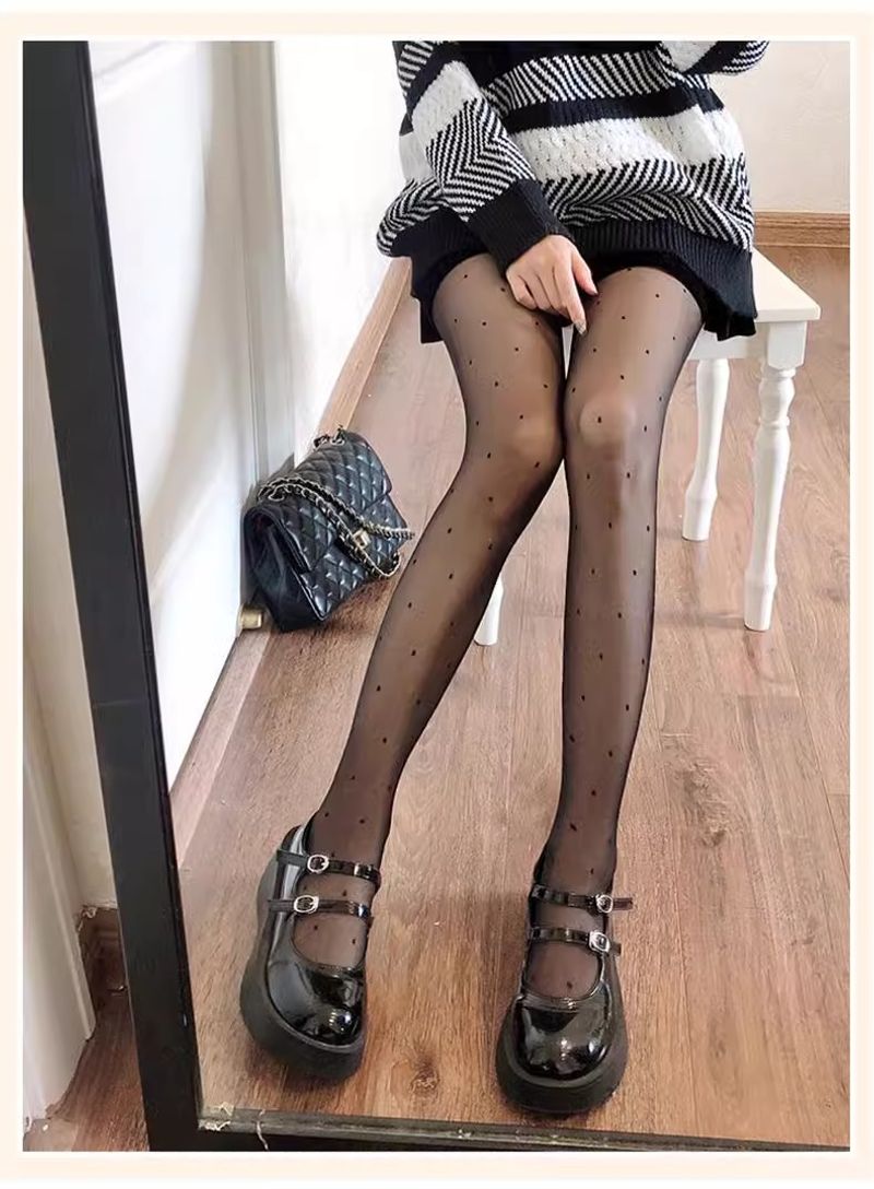 Șosete subțiri unisex ultra-subțiri jk negre cu buline, pentru femei_voghion.com