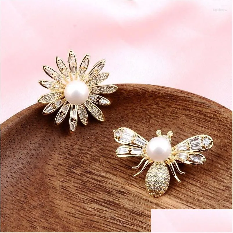 Spille, perle, fiori, api, insetti, zirconi, cristalli, strass, Fibbia per sciarpa, colletto della camicia, spilla, cappello, accessori per abbigliamento_voghion.com