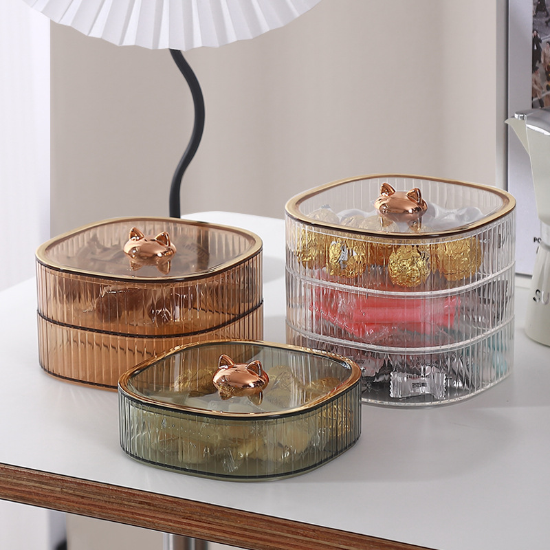 Assiette de fruits secs légère de luxe créative de qualité alimentaire, boîte de rangement d'assiettes de fruits à Double couche avec couvercle, noix de ménage, collation, bonbons, boîte de fruits secs