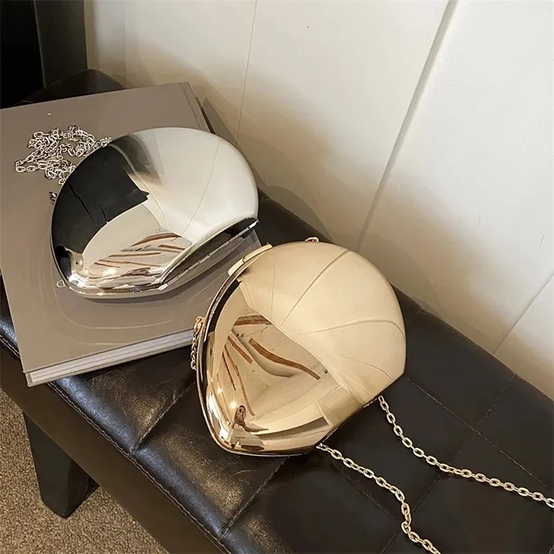 Acrylic Shell Shape Clutch Gold Sier Women Evening Party Bag Cute Shiny Metal Shoulder Crossbody Bags Small Purse_voghion.com