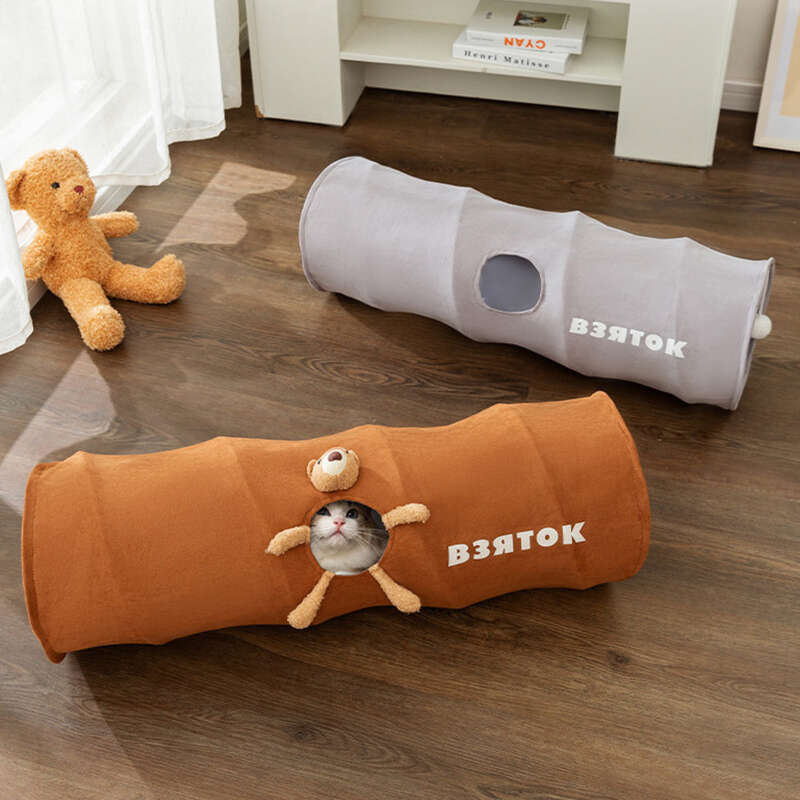 Tunnel Straight Tube Brown Bear Toy Cat Toys Play Energy Consuming Foldable Thin Pet Supplies_voghion.com