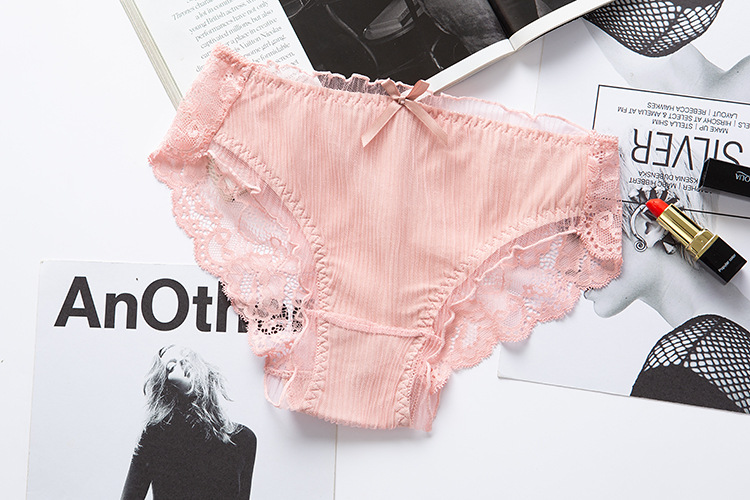 Calcinha feminina sexy rendada cintura baixa calcinha plissada com laço_voghion.com