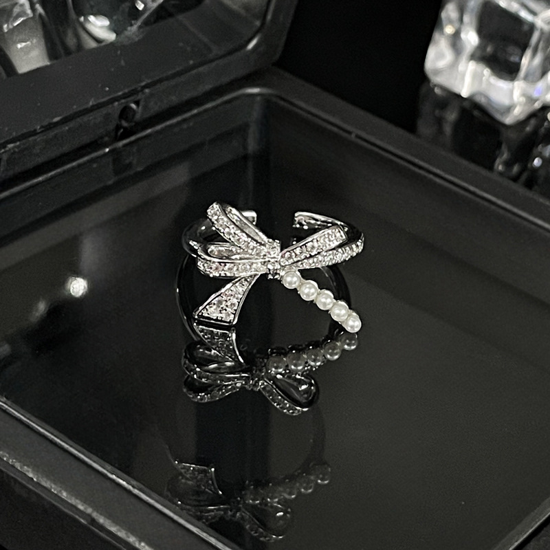 High end Light Luxury Full Diamond Zircon Bow Sweet Cool Open Female Instagram Cold Elegant Elegance Small and Popular_voghion.com