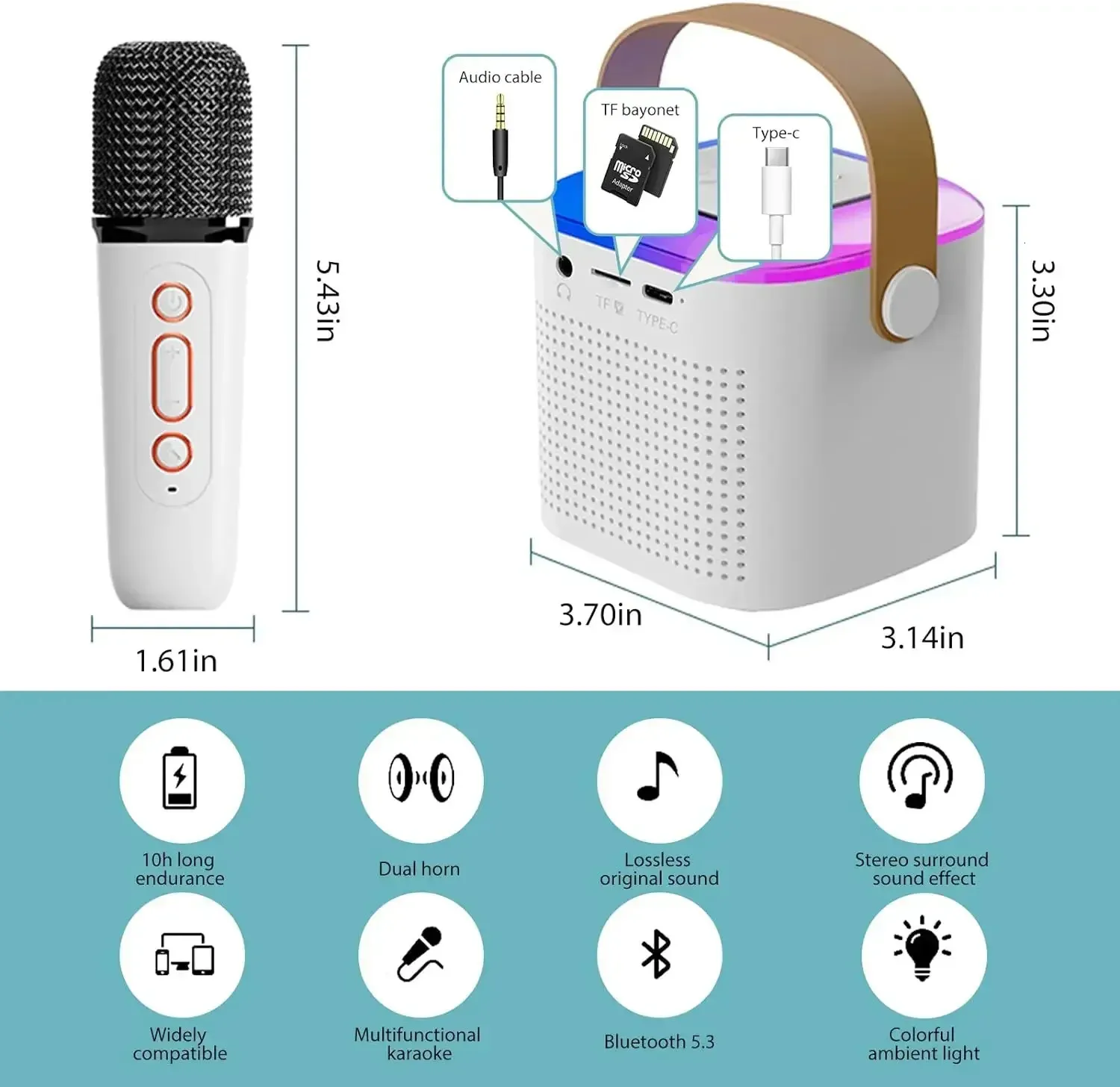Microphone Portable Bluetooth Karaoke Speaker With 2 Wireless Handheled Microphones For Home Party 240621_voghion.com