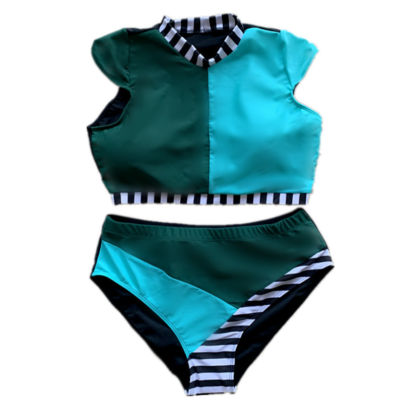 Women's Plus Size High Waist Bikini Swimsuit - Color Blocking, Tummy Control, Full Coverage, Comfortable & Stylish For Beach & Pool_voghion.com