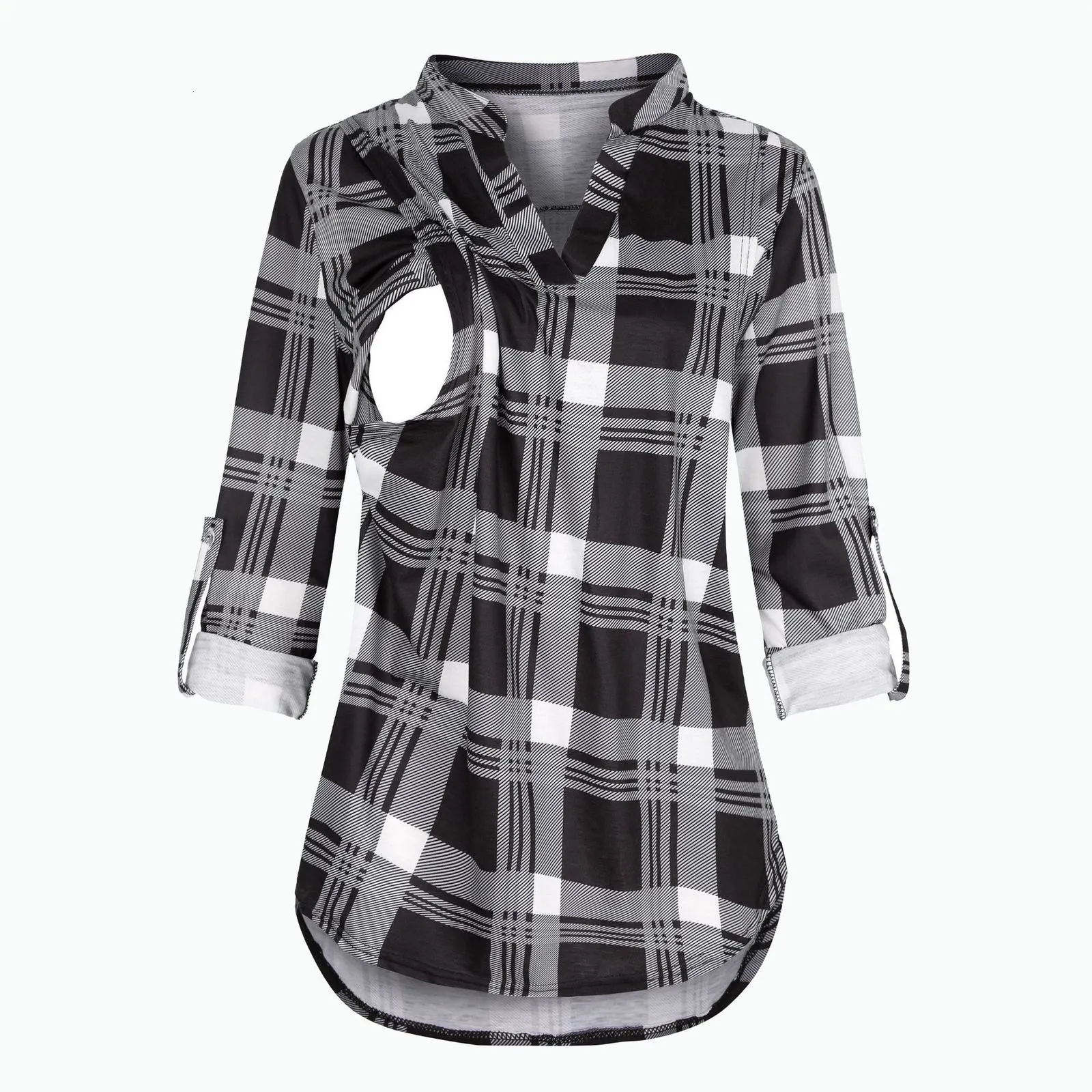 Tees Annelik Emzirme Tişörtü V Yaka Bluzlar Gömlekler Uzun Kollu Çizgili Emzirme Üstleri Hamile Kadınlar İçin Giysiler_voghion.com