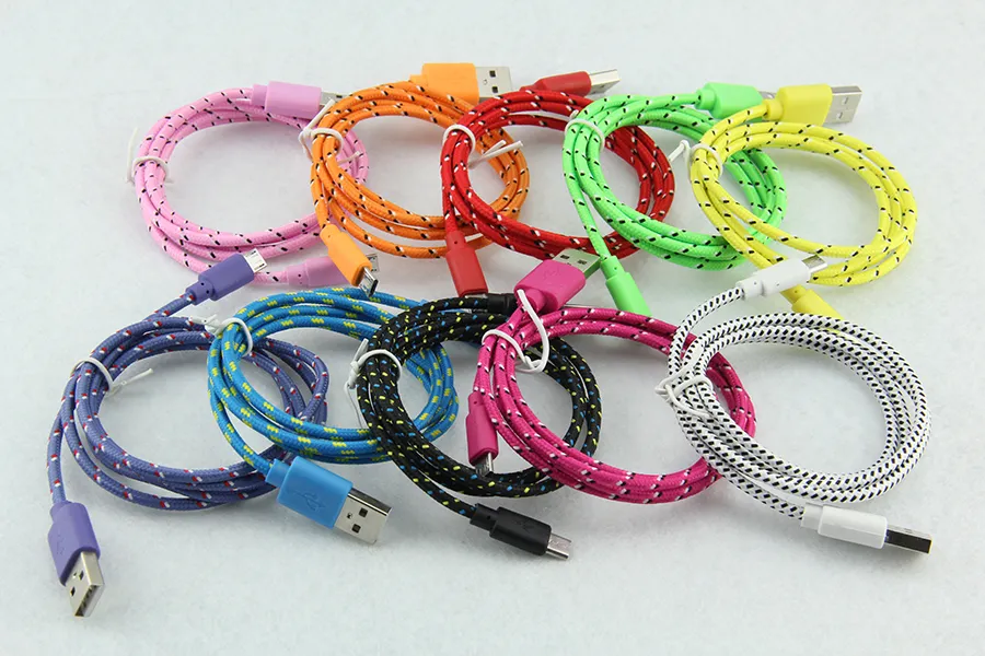 Fabric Braided Charging Round Coloful Nylon Data Sync USB Charger Cord 3m 10ft 2m 6ft 1m 3ft Cable For Mobile Phone_voghion.com
