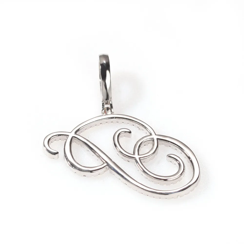 Collier avec pendentif personnalisé avec lettre initiale et nom, style cursif fleuri et cool, zircone cubique CZ en or véritable_voghion.com