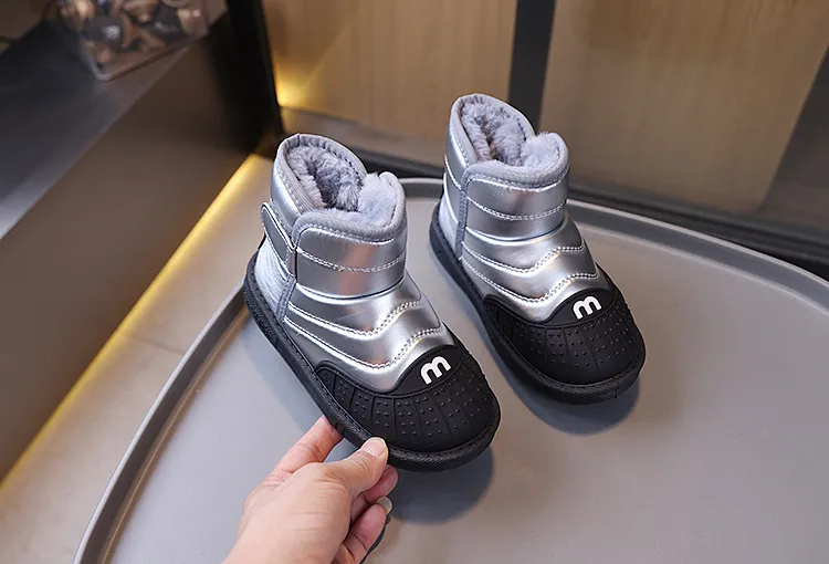 Winter Kids Youth Cotton Shoes Fashion Happysteps Boys Girls Ankle Boots Soft Bottom Warm Student Boot Sier Black Pink_desvips.com