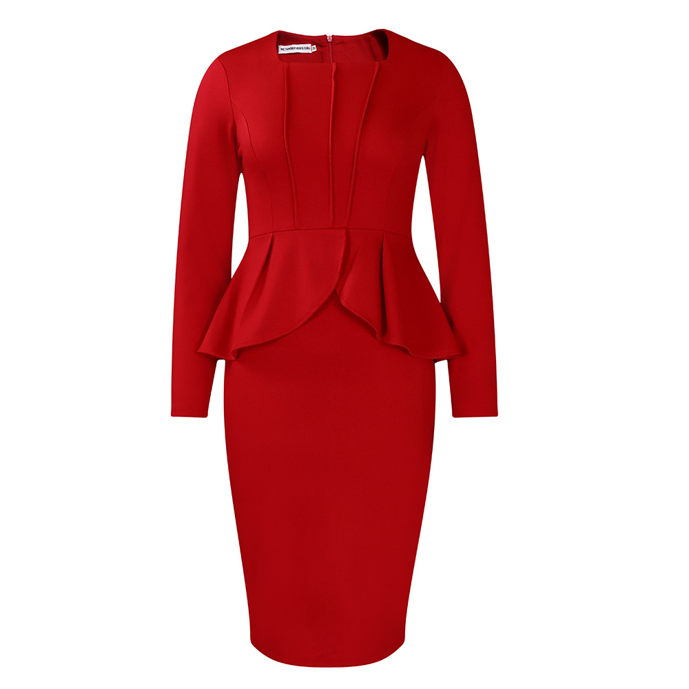 Women's Autumn And Winter New Long-sleeved OL Temperament Elegant Ruffled African Dress_voghion.com