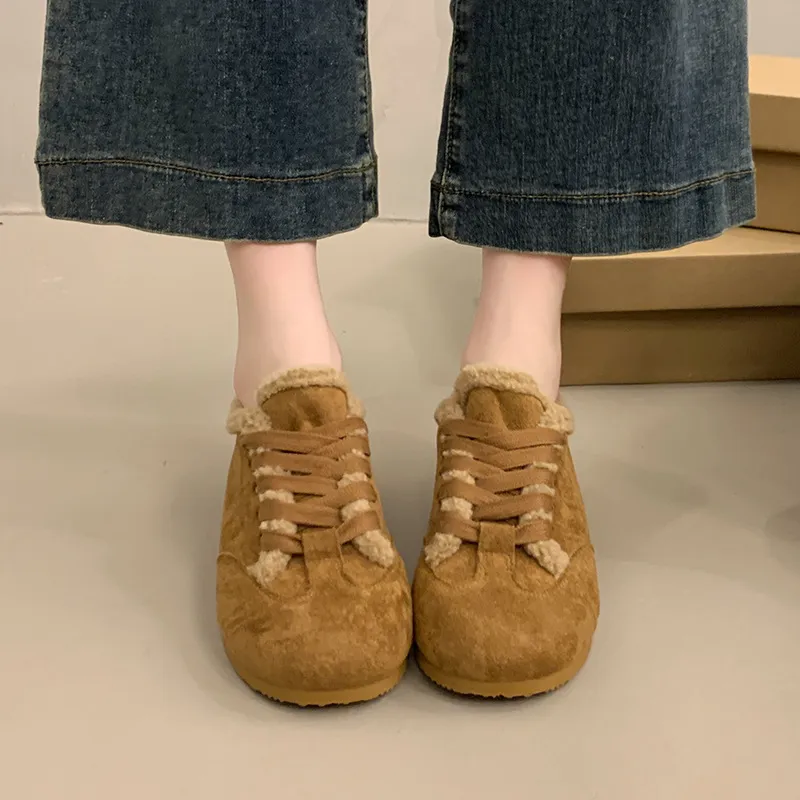 Women Casual Shoes:Flat Bottom Thin Plush 2025 Spring Retro Style Warm Comfort Soft Sole Cotton Shoes Training_voghion.com