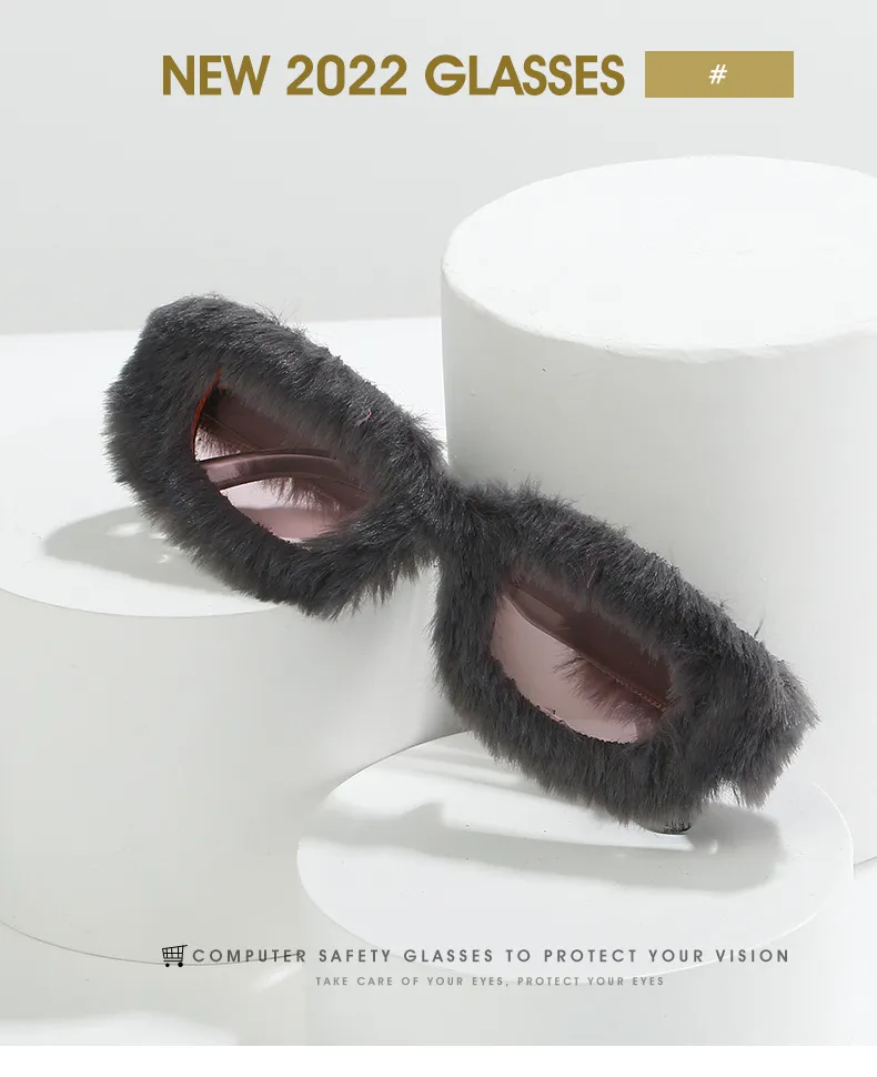 Furry Rectangle Sunglasses For Women Trendy Stylish Winter Shades_voghion.com