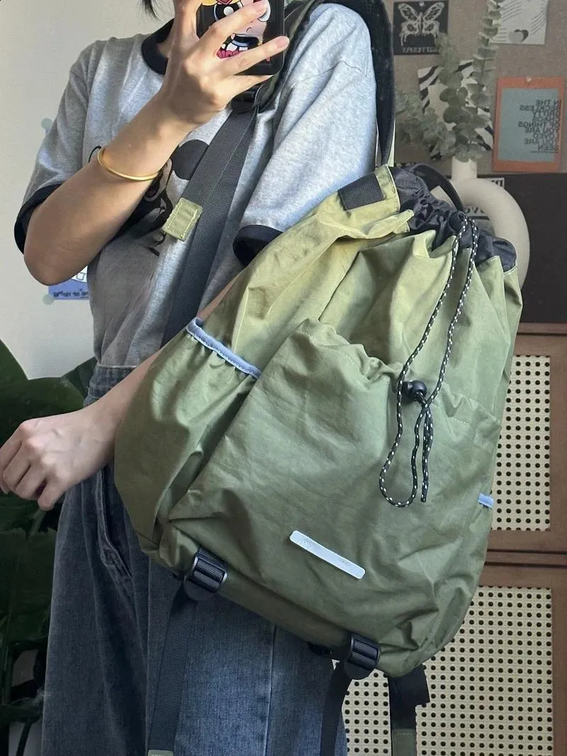 Drawstring Korean Vintage Students Schoolbags Trendy Casual All Match Preppy High-capacity Sports Simple Travel Bags_voghion.com