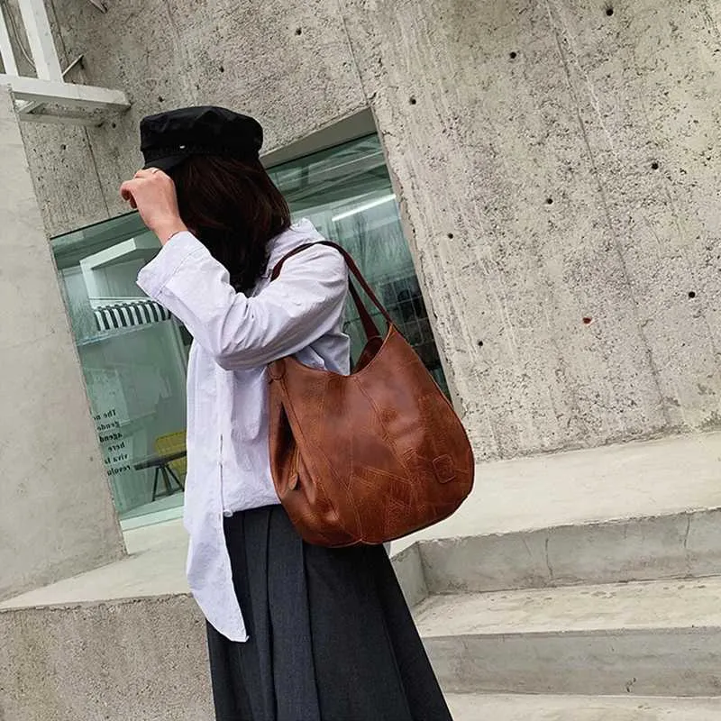 Women Vintage Shoulder Bag Designers PU Leather Handbags Female Top-handle Hobo Bags Fashion Brand Large Capacity_voghion.com