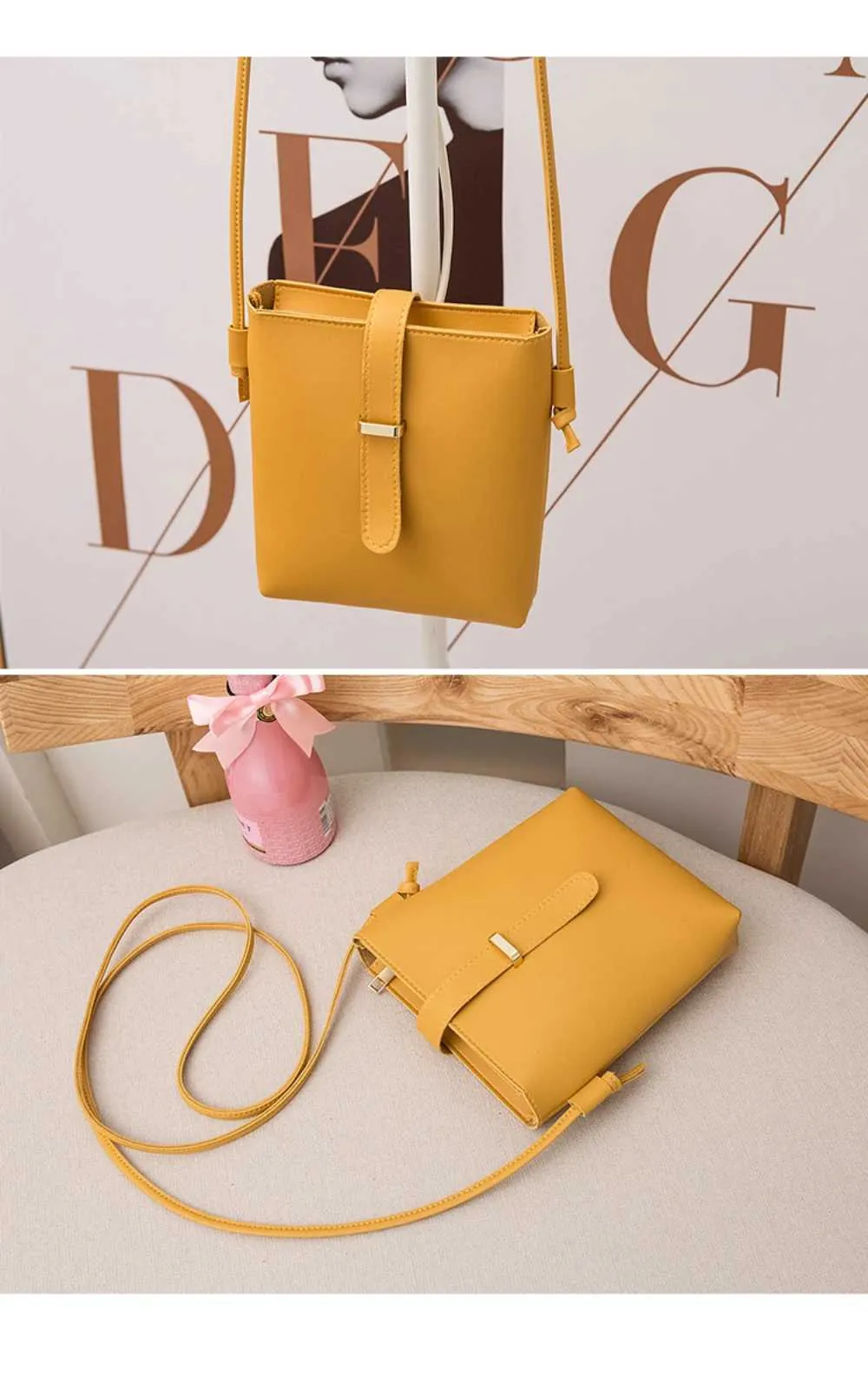 Para mulheres PU Crossbody Square Bolsas femininas Fivela Decorada Senhora Ombro Balde Bolsa Feminina Leve Casual Ba241021_voghion.com