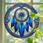 Dreamweaver Sonnefänger - 8" gefiedert Acrylkonscht. Bohemesch Dekor fir Schlofkummeren oder Veranda, mystesch, vun Dram inspiréiert Kaddo._voghion.com