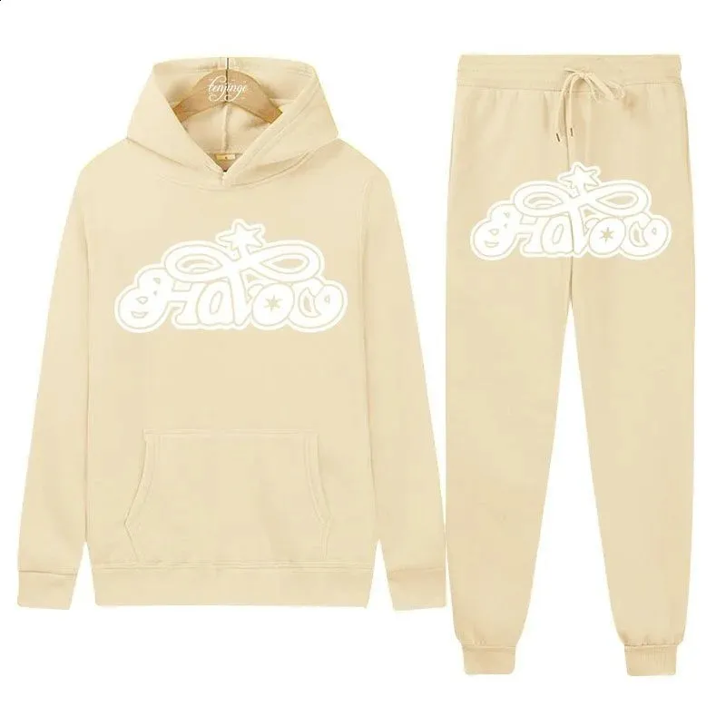 Haruku Hiphop Y2K Parça Set İnce Kapşonlu Üstler Rahat Eşofman Pantolon Takım Erkek Kadın Moda Mektup Baskılı Ana Cadde_voghion.com