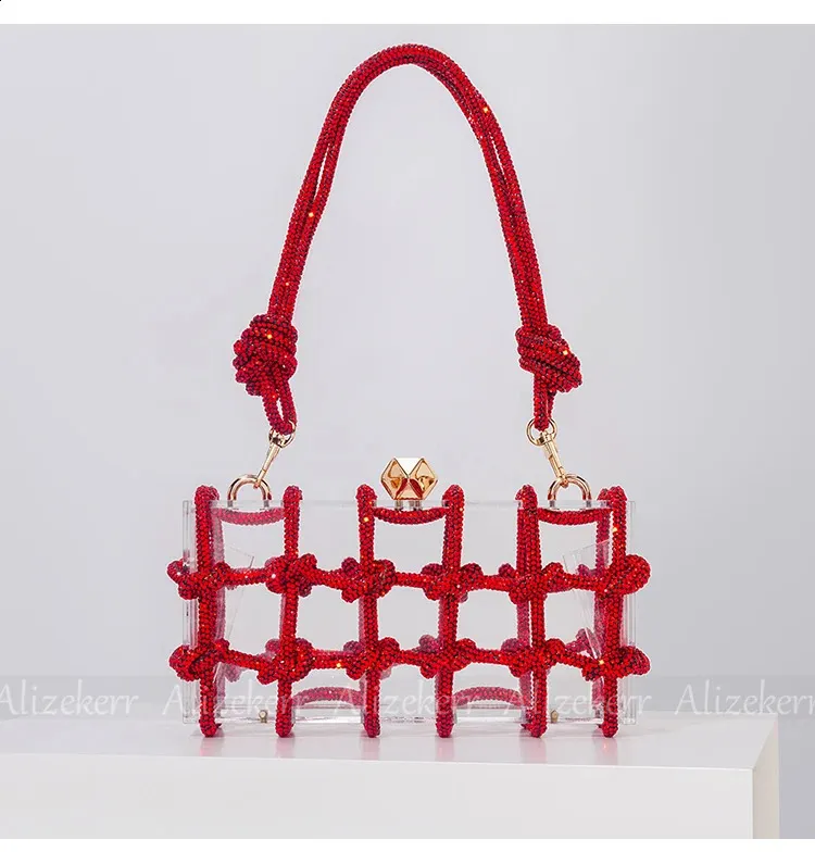 Bolsos de mano de noche con caja de acrílico transparente Dia para mujer, bolsos de mano y carteras de mano con cuerda anudada tejida, para bodas y fiestas_voghion.com