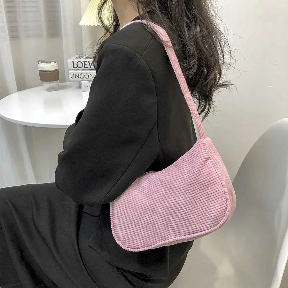 Petit sac à main à bandoulière pour femme, couleur unie, avec poignée supérieure, style rétro, en velours côtelé, collection automne-hiver, C241105_voghion.com