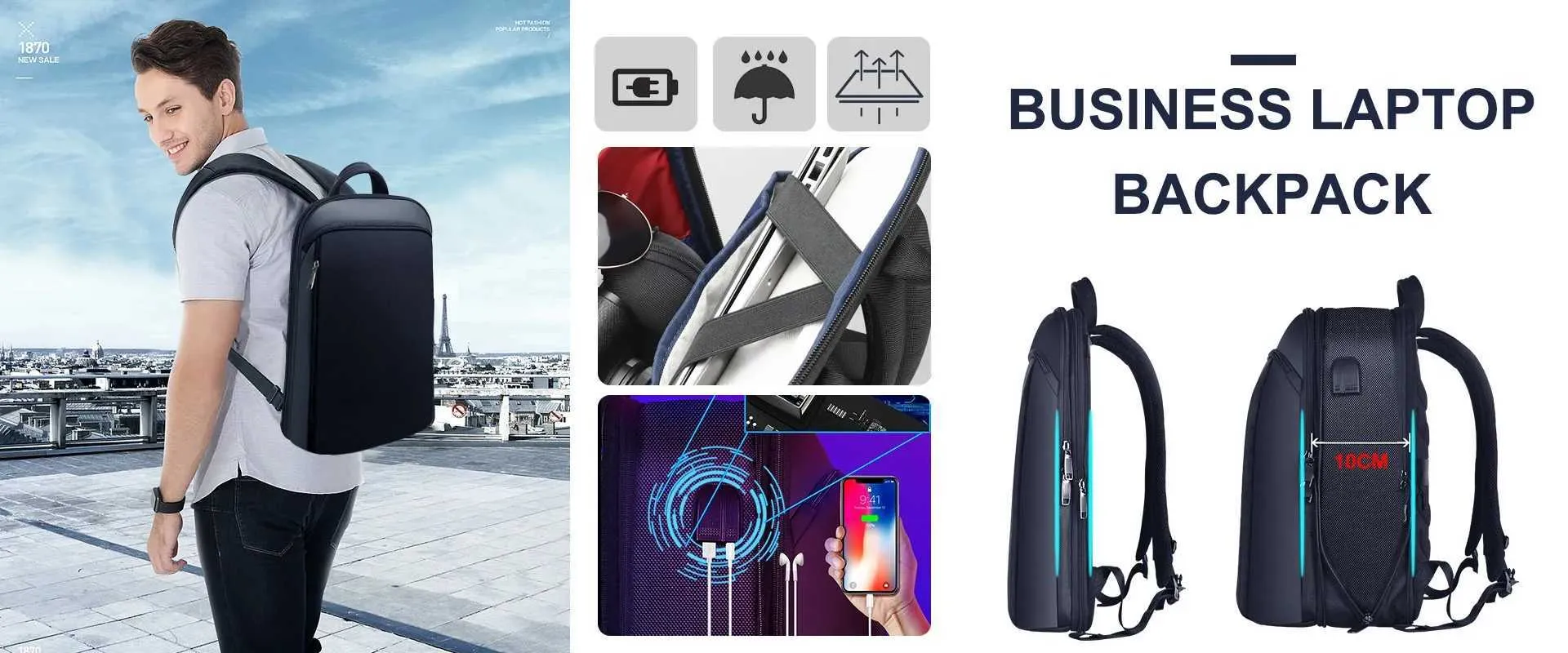 ZINZ Schlanker und erweiterbarer 15 15,6 16 Zoll Laptop-Rucksack, Diebstahlschutz, Business-Reise-Notebook-Tasche für Männer und Frauen, C241031_voghion.com