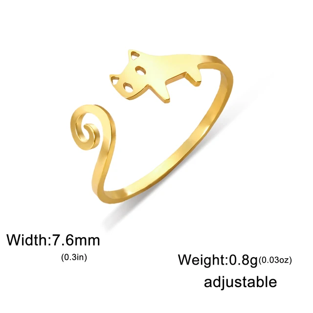 Ready Stock COOLTIME Cute Cat Adjustable Ring for Women Stainless Steel Kitten Open Rings Fashion Simple Jewelry Animal Lover Gift_voghion.com