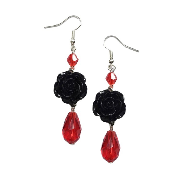 Boucles d'oreilles Boucles d'oreilles roses noires avec perles rouges_voghion.com