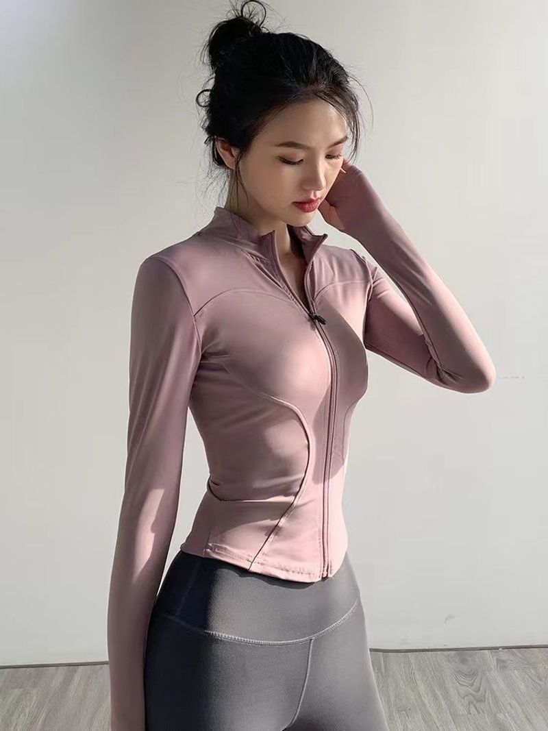 Yoga-Sportbekleidung für Damen im Frühjahr/Sommer, neuer Stil, eng anliegend und schlank machend, schnelltrocknendes Oberteil mit Stehkragen, Strickjacke_voghion.com