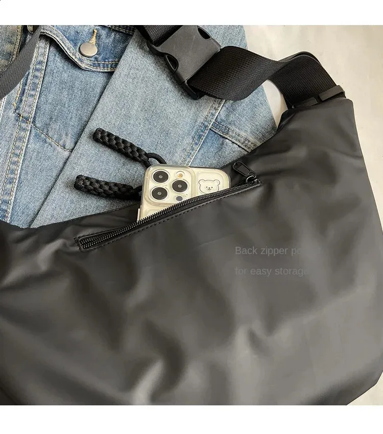 Borsa a tracolla in nylon alla moda, stile punk, tinta unita, grande capacità, multistrato, versatile, con arricciatura_voghion.com