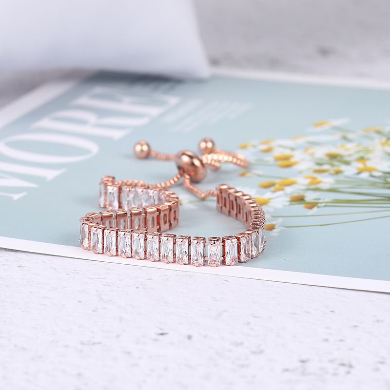 Unisex popularna narukvica s cirkonom u boji, 2*4 mm, jednoredni pravokutni, podesivi lančić za tenis punog promjera_voghion.com