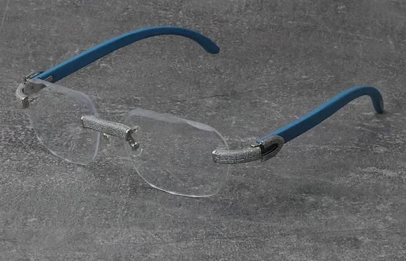2022 Nuovo Nero Mix Bianco Montature in Corno di Bufalo Occhiali da Sole in Legno Senza Montatura con Diamanti incastonati Occhiali da Uomo Donna con Decorazione C Rocce_voghion.com
