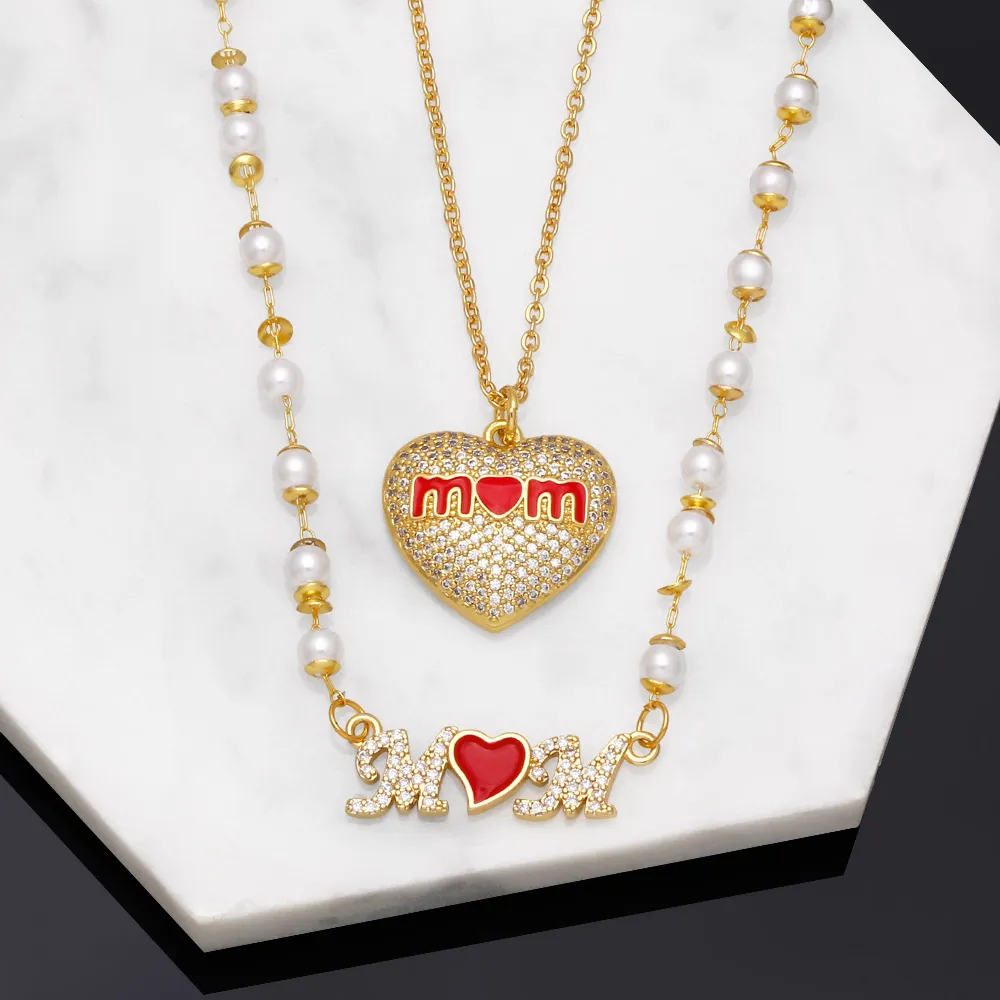 Collares colgantes FLOLA, collar de corazón rojo para mamá, para mujer, con cuentas de cobre y circonita blanca, joyería romántica para madres._voghion.com