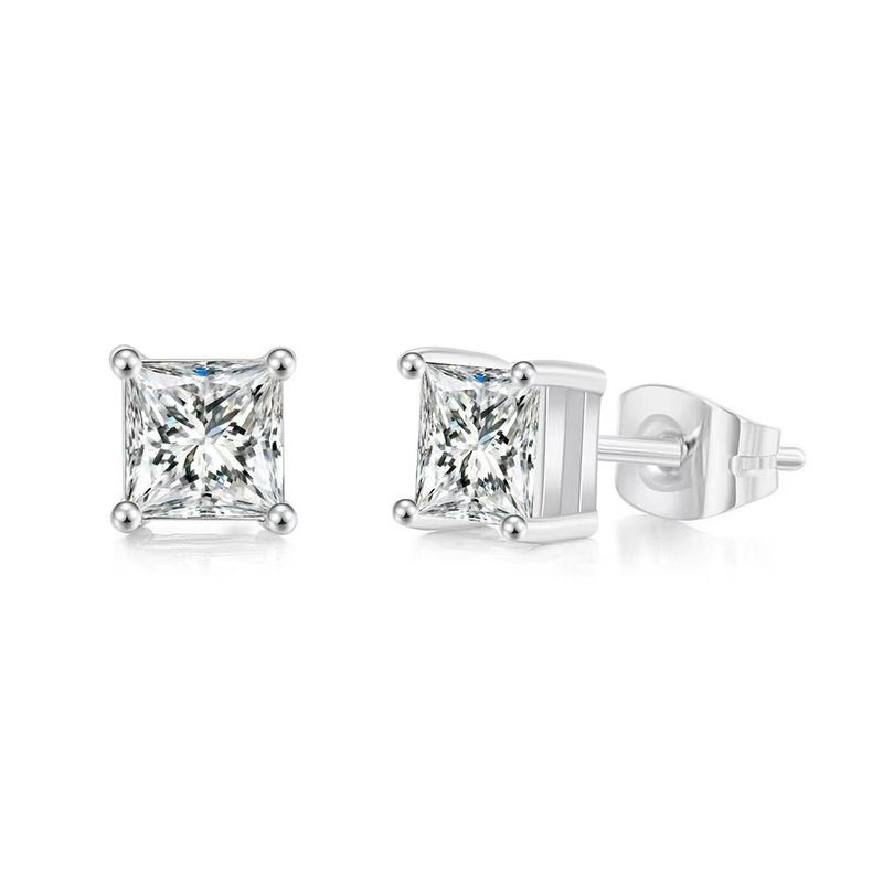 Orecchini in acciaio inossidabile personalizzati con zircone quadrato a doppio strato con supporto spesso e ago sottile_voghion.com