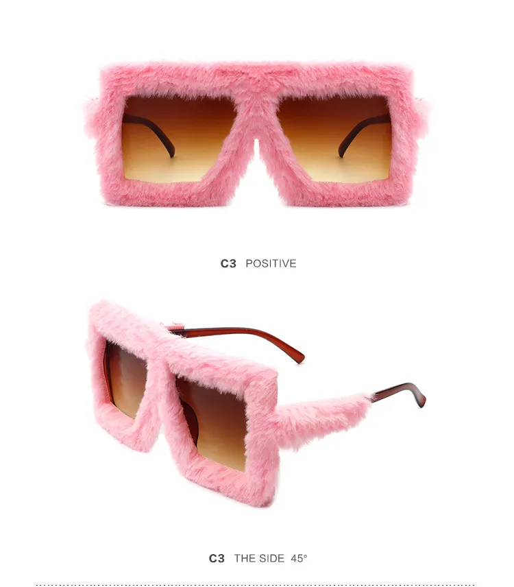 Furry Square Sunglasses For Women Oversized Gradient Shades_voghion.com