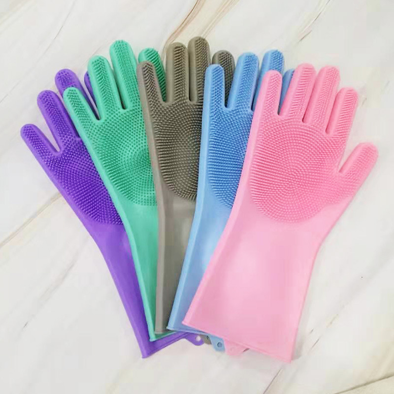 Geschirrspül-Schrubbhandschuhe aus Silikon, Wärmedämmung, verschleißfeste Küchen- und Haushaltsreinigungshandschuhe_voghion.com